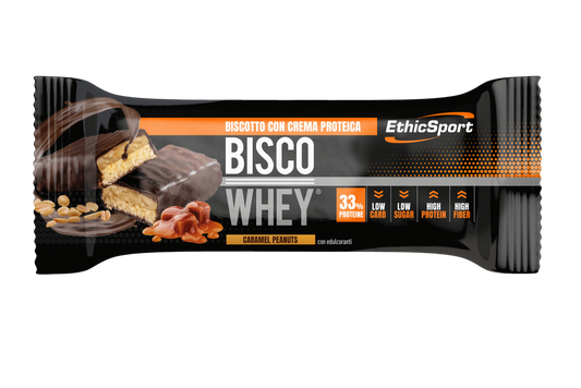 Barra Bisco Whey protein 33% caramelo y mani Ethicsport